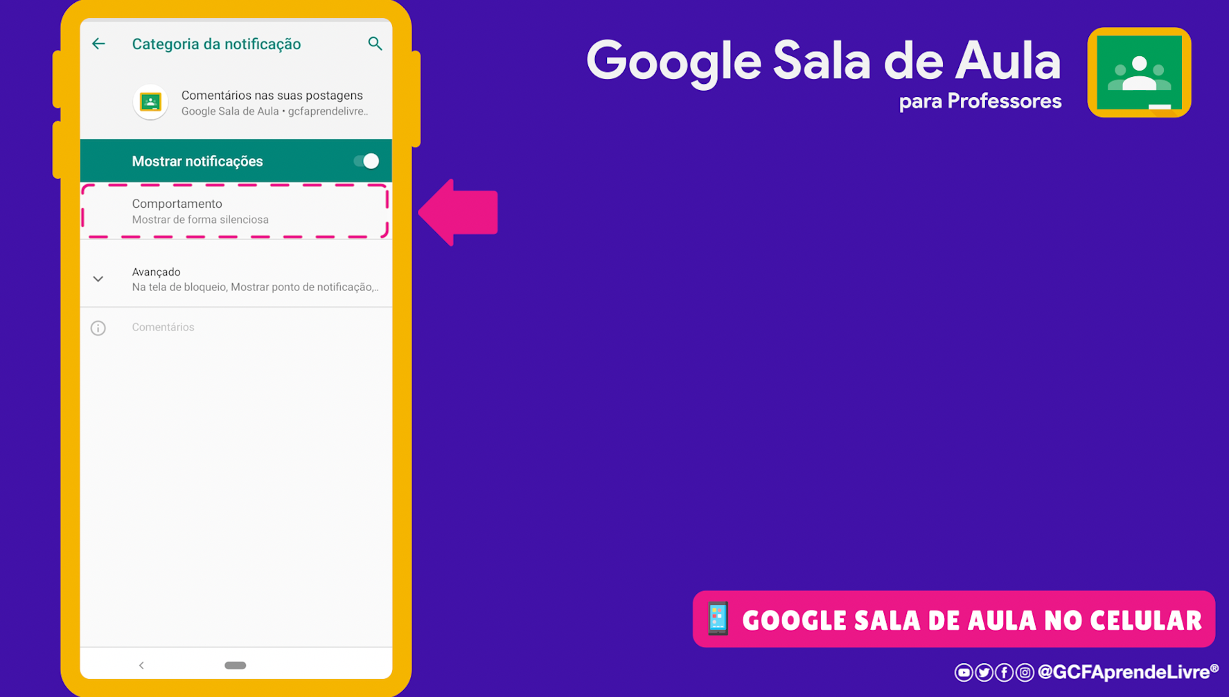 como ativar ou desativar as notificações do Google Sala de Aula 7